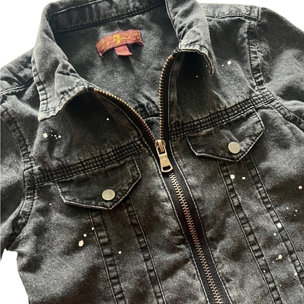 7 For All Mankind Girls Black Denim Zip Up Long Sleeve Shirt Dress Size 5